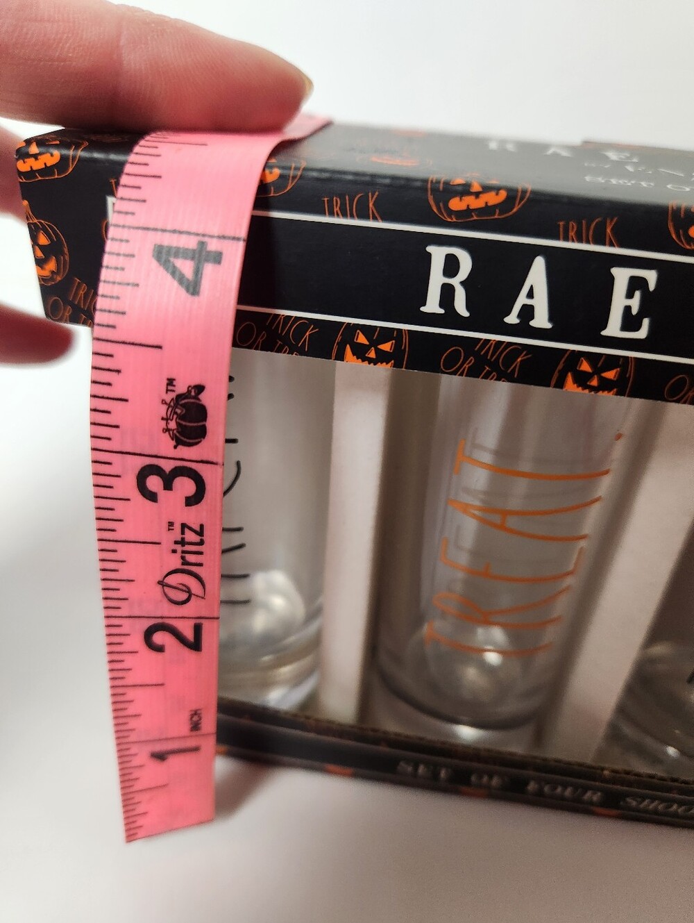 Rae Dunn Clear Shooter Glasses with Black and Orange Lettering - Set of 4 - Picture 6 of 8
